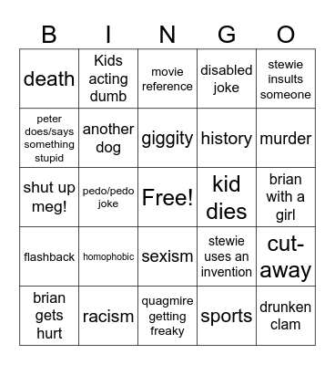 Family guy BINGO Card