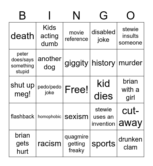 Family guy BINGO Card
