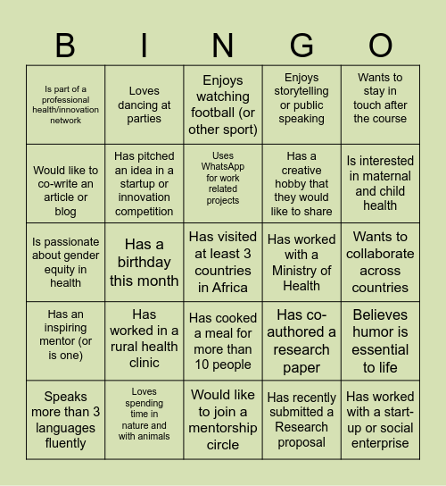 The MISH Connection Bingo! Bingo Card