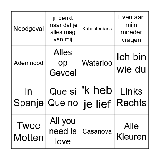 CarMa Foute Muziek Bingo Card