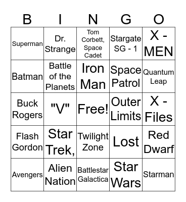 SF TV and Movie Bingo Card