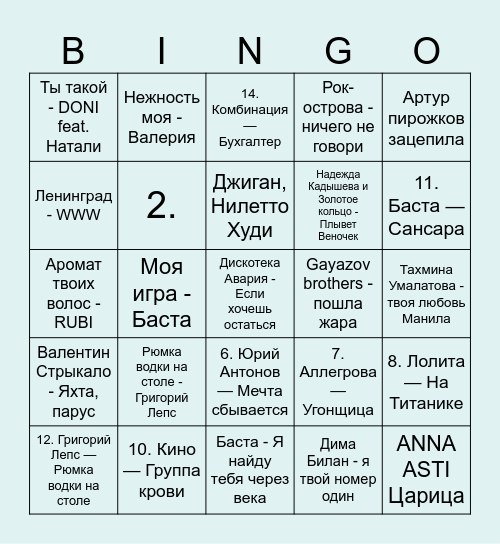 Музыкальное бинго Влада и Даши Bingo Card