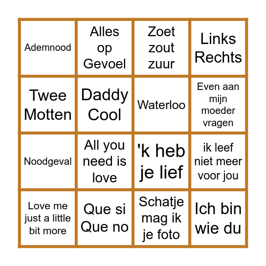 CarMa Foute Muziek Bingo Card