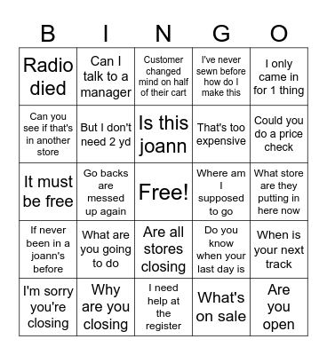 Joann bingo card Bingo Card