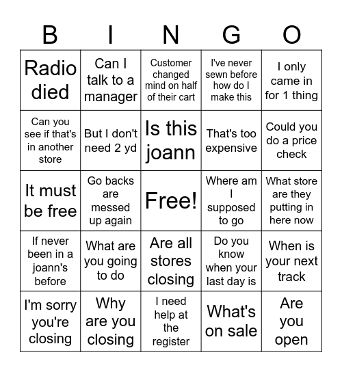 Joann bingo card Bingo Card