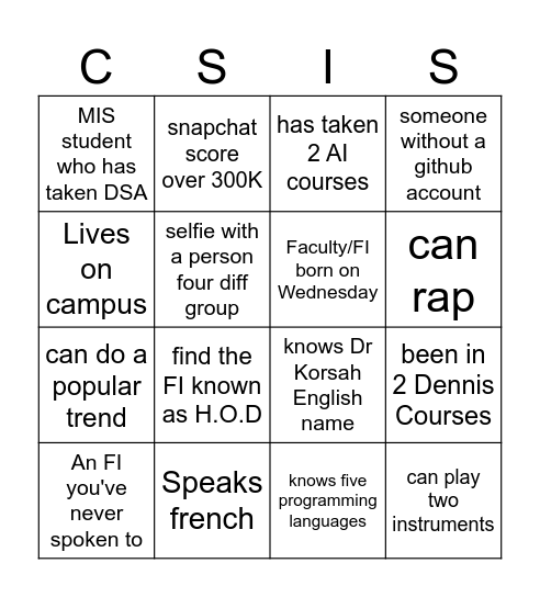 Cs chill and Grill Bingo Card