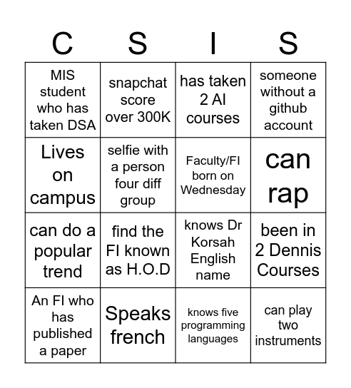 Cs chill and Grill Bingo Card