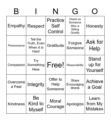 Character Traits Bingo Card