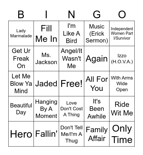 2000 Billboard Year-End Bingo Card
