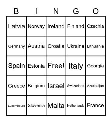 Eurovision Bingo Card