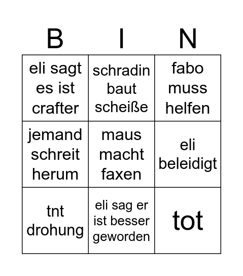 minecraft Bingo Card