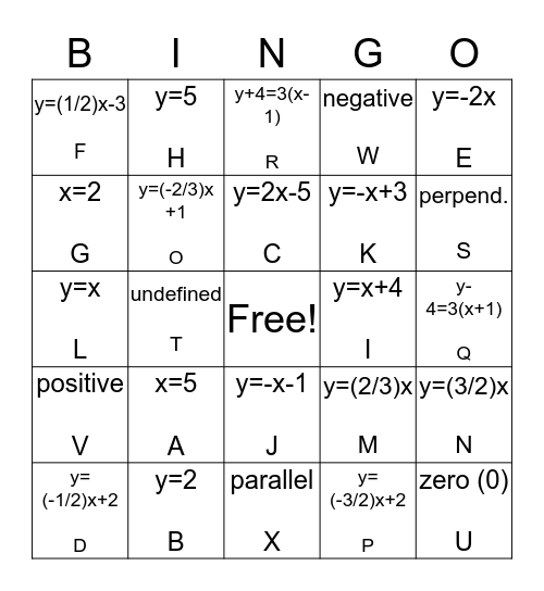 Lines Bingo Card