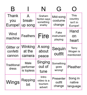 Eurovision Bingo Card