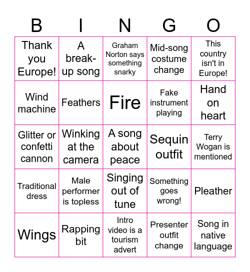 Eurovision Bingo Card