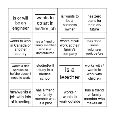 Jobs BINGO Card