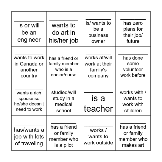 Jobs BINGO Card