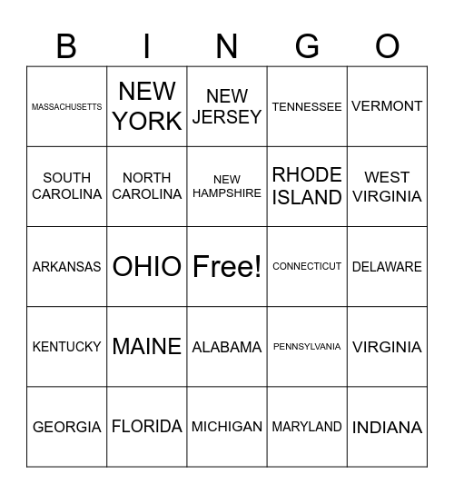 STATES BINGO Card