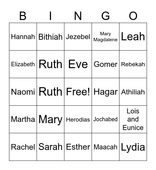Women of the Bible Bingo Card
