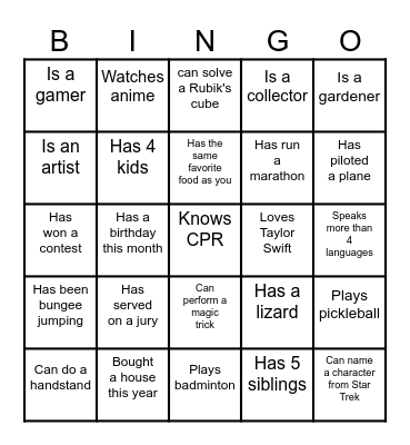 Find someone who... Bingo Card