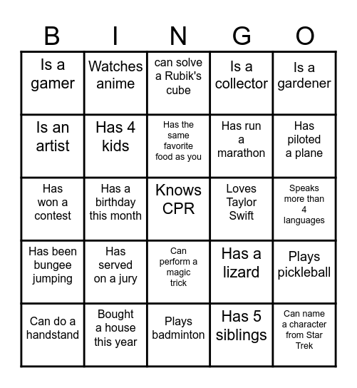 Find someone who... Bingo Card