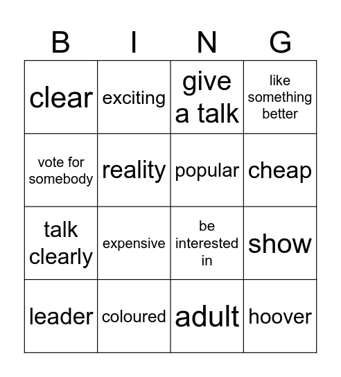 Unit 4 Vocabulary 4 Bingo Card