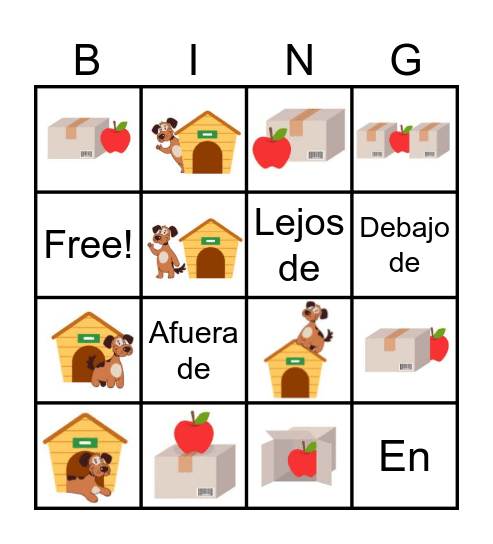 Preposiciones de lugar Bingo Card