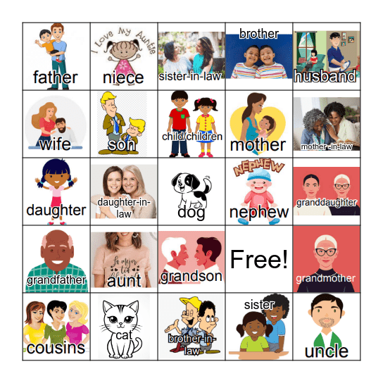 Family Member Bingo Card