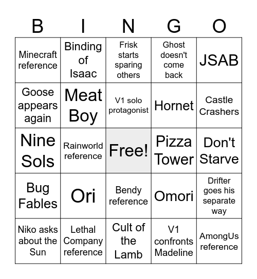 Indie Cross Bingo Card
