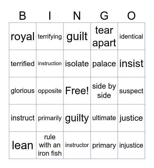 LT Book IV Lesson 1 Bingo Card