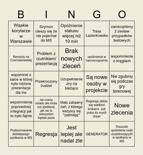 Bingo Status WaWa Bingo Card