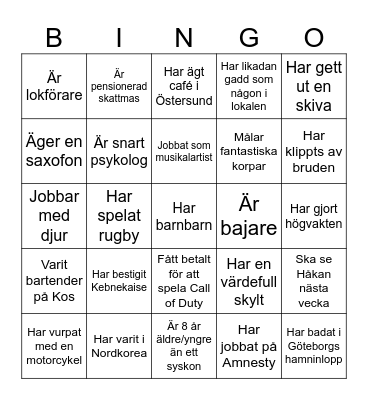 Raftén wedding Bingo Card