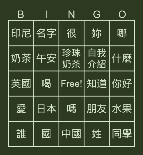 時代華語B1-L1(全) Bingo Card