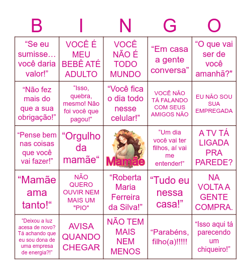 Dia das Mães Bingo Card