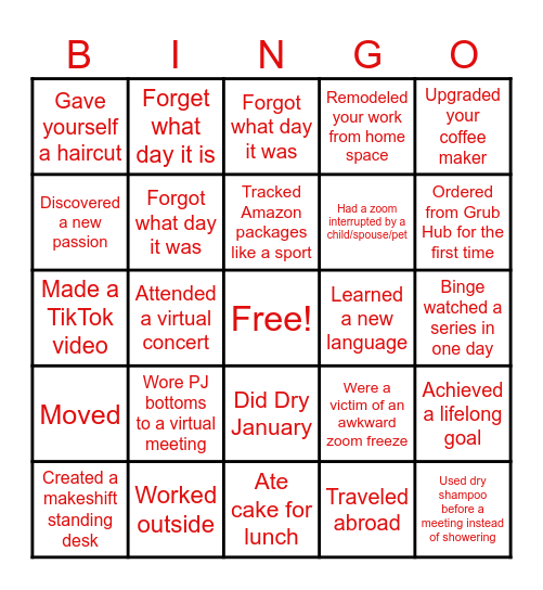 BACK TO WORK Bingo Card