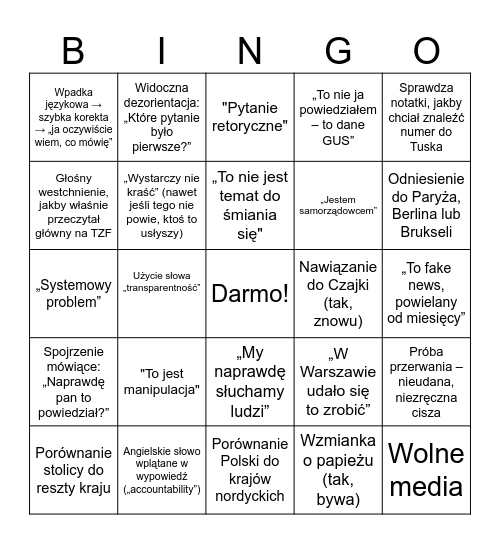 Trzaskowski UWU Bingo Card