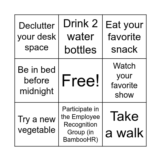 Wellness Bingo Card
