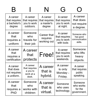 College and Career Day Bingo Card