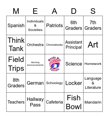 Meads Mill BINGO Card