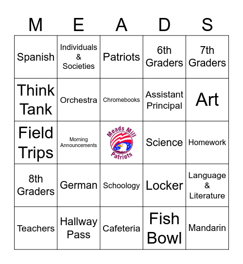 Meads Mill BINGO Card