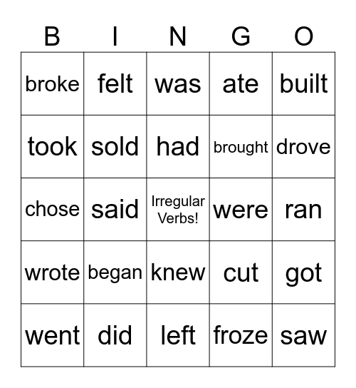 Irregular Verbs Bingo Card