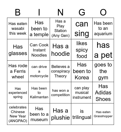 Find Someone Who Bingo Card