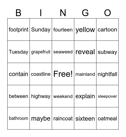 Vowel Team Bingo Card