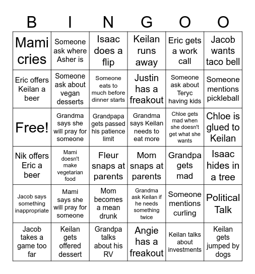The Canadian Family Bingo Card