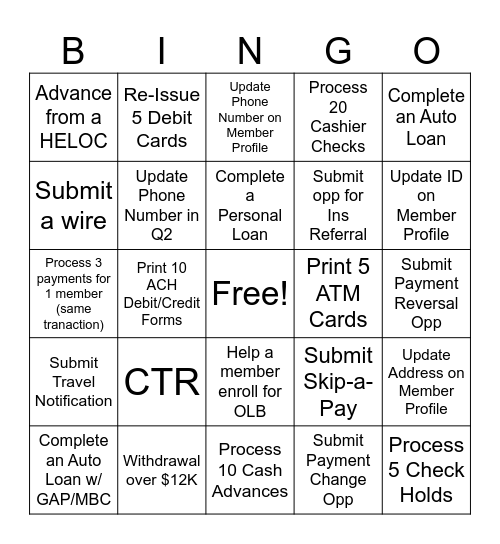 *Teller BINGO* Bingo Card