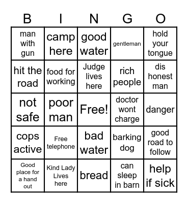 HOBO HIEROGLYPHICS Bingo Card