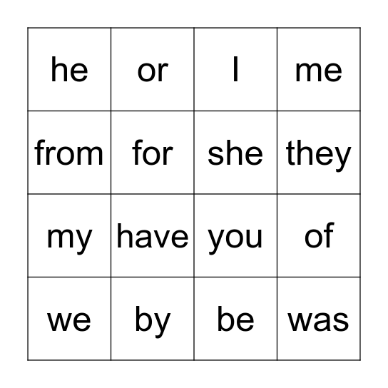 Kinder Trick Words Units 4 & 5 Bingo Card