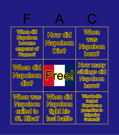 Napoleon Bingo Card