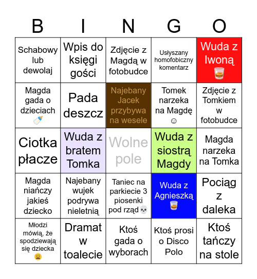 Bingo weselne Bingo Card