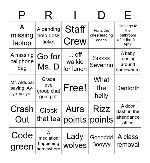 Brighton Bingo Card