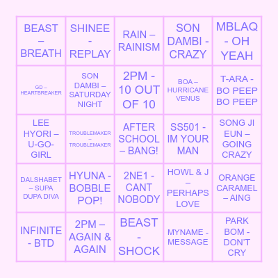 K-POP BINGO Card